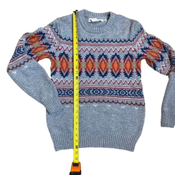 H&M LOGG Sweater Fair Isle Crew Neck Sweater Gray Blue Orange S - Picture 12 of 16